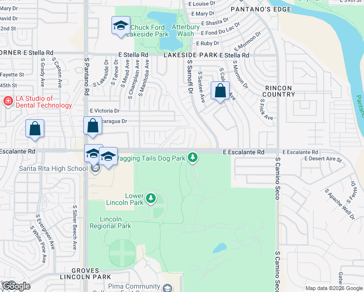 map of restaurants, bars, coffee shops, grocery stores, and more near 3731 South Le Brecque Place in Tucson