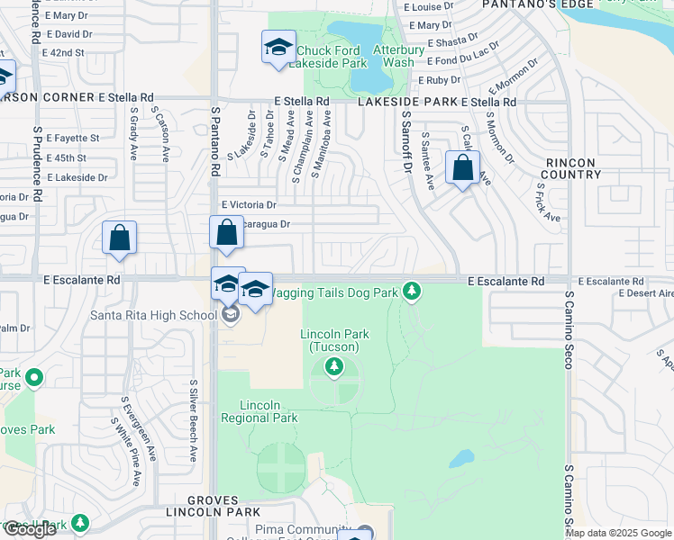 map of restaurants, bars, coffee shops, grocery stores, and more near 3740 South Treck Place in Tucson