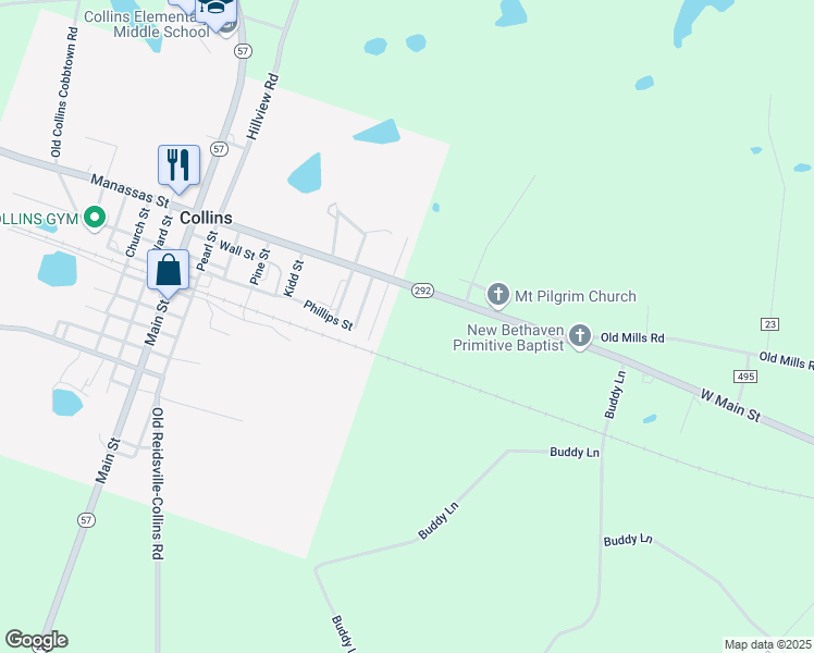 map of restaurants, bars, coffee shops, grocery stores, and more near 5688 Georgia 292 in Collins