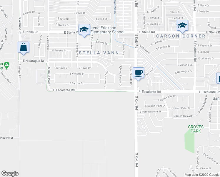 map of restaurants, bars, coffee shops, grocery stores, and more near 6901 East Escalante Road in Tucson