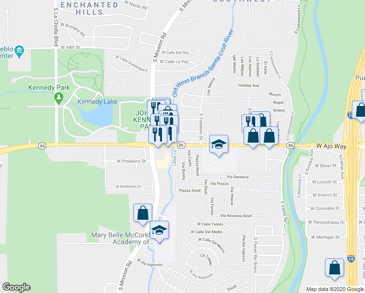 map of restaurants, bars, coffee shops, grocery stores, and more near 1614 West Ajo Way in Tucson