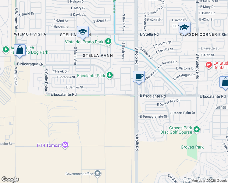 map of restaurants, bars, coffee shops, grocery stores, and more near 6927 East Escalante Road in Tucson