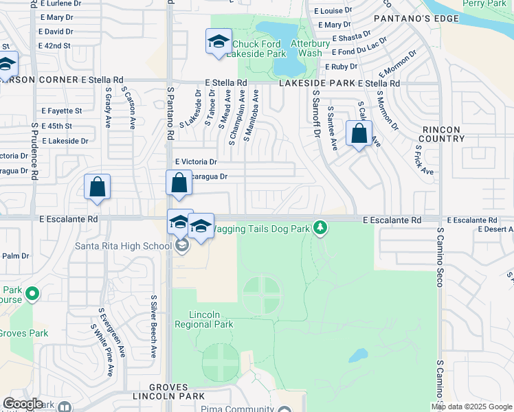 map of restaurants, bars, coffee shops, grocery stores, and more near 3740 South Treck Place in Tucson