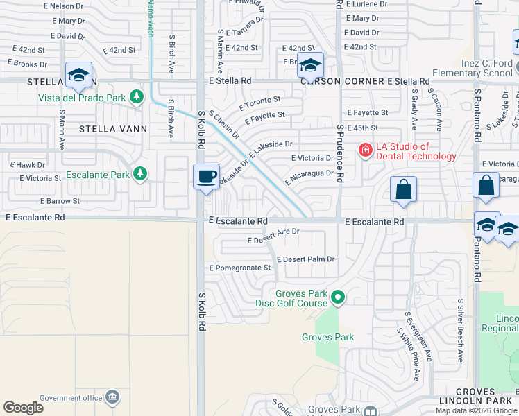 map of restaurants, bars, coffee shops, grocery stores, and more near 3722 South Barrow Place in Tucson