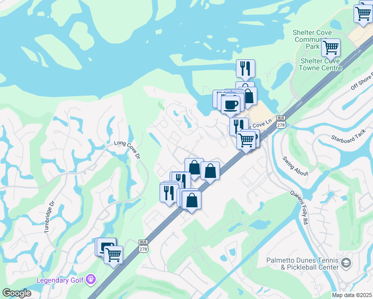map of restaurants, bars, coffee shops, grocery stores, and more near 204 Yacht Cove Vl in Hilton Head Island