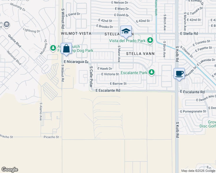 map of restaurants, bars, coffee shops, grocery stores, and more near 6547 East Escalante Road in Tucson