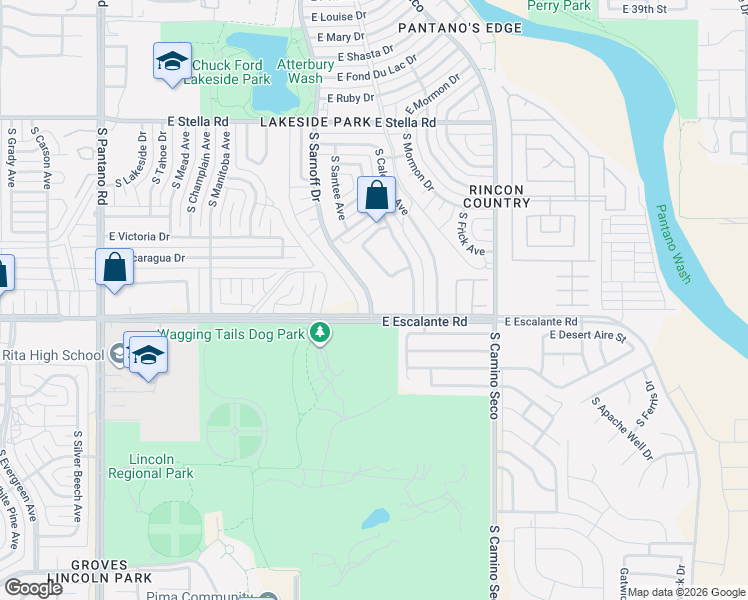 map of restaurants, bars, coffee shops, grocery stores, and more near 3727 South Sarnoff Drive in Tucson