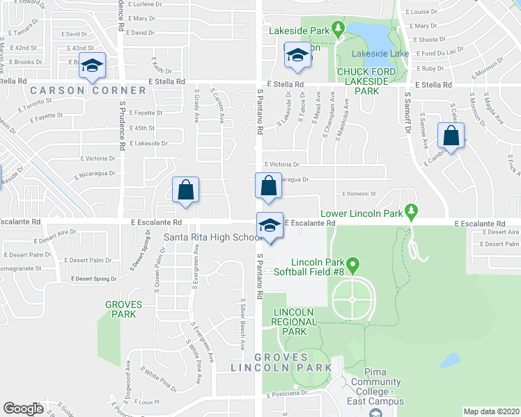 map of restaurants, bars, coffee shops, grocery stores, and more near 3751 South Pantano Road in Tucson