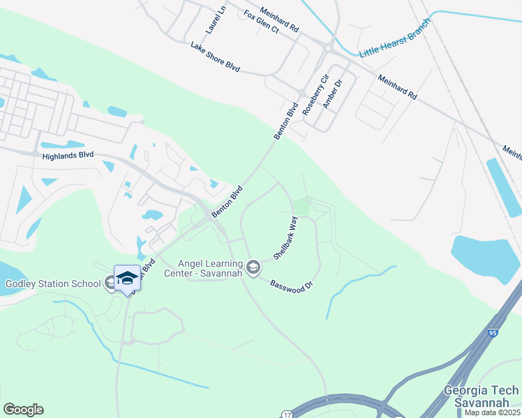map of restaurants, bars, coffee shops, grocery stores, and more near 231 Basswood Drive in Savannah
