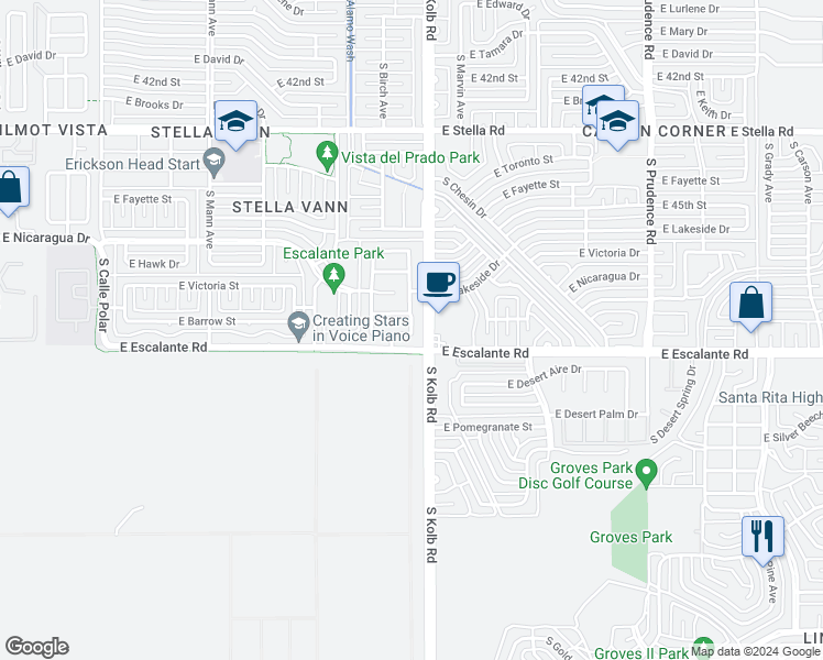 map of restaurants, bars, coffee shops, grocery stores, and more near 3737 Spirit Stealth Drive in Tucson