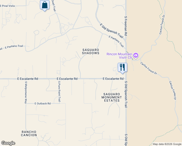 map of restaurants, bars, coffee shops, grocery stores, and more near 11535 East Escalante Road in Tucson