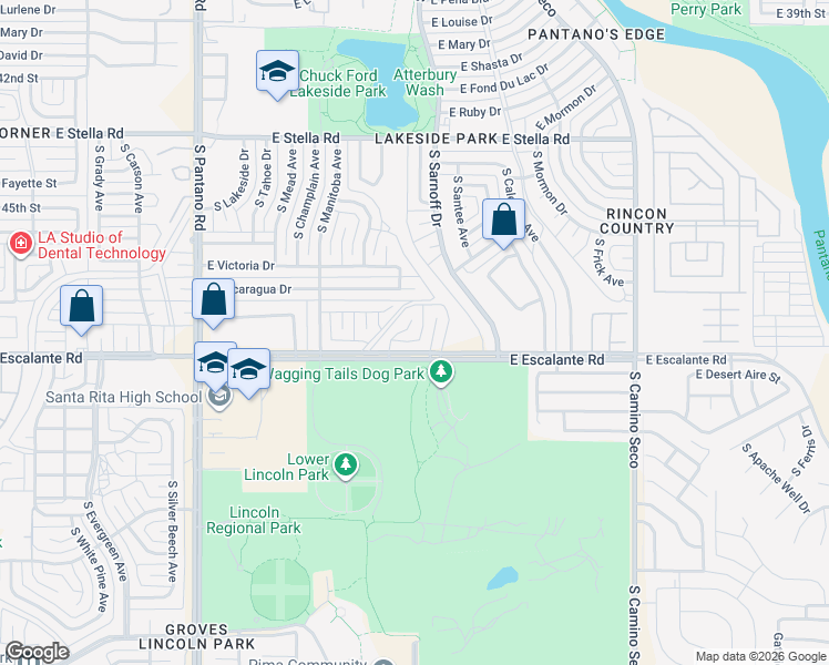 map of restaurants, bars, coffee shops, grocery stores, and more near 3731 South Le Brecque Place in Tucson