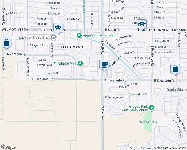 map of restaurants, bars, coffee shops, grocery stores, and more near 7041 East Strike Eagle Way in Tucson