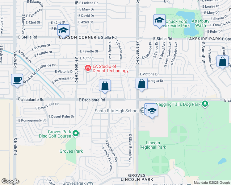map of restaurants, bars, coffee shops, grocery stores, and more near 3757 South Grady Place in Tucson