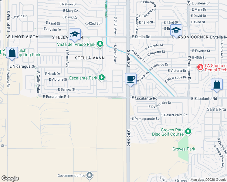 map of restaurants, bars, coffee shops, grocery stores, and more near 7041 East Strike Eagle Way in Tucson