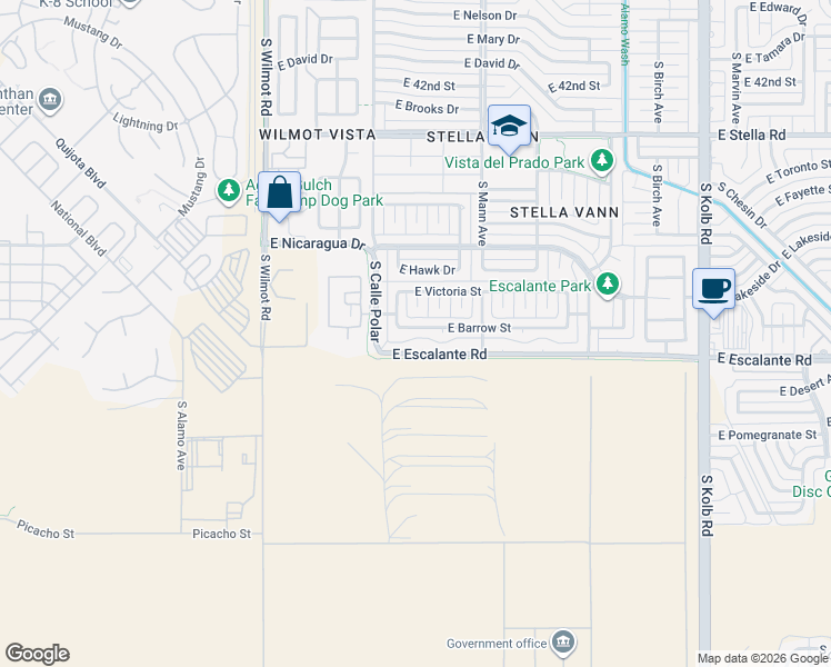 map of restaurants, bars, coffee shops, grocery stores, and more near 6547 East Escalante Road in Tucson