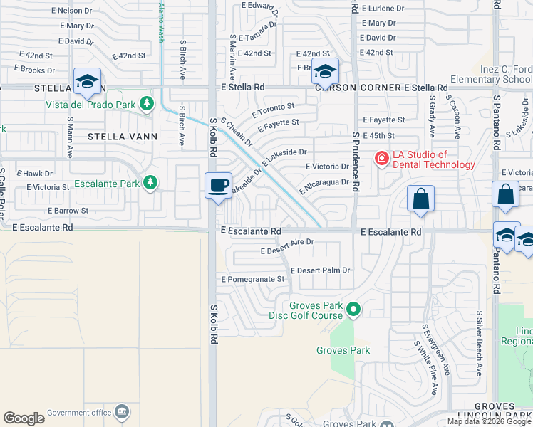 map of restaurants, bars, coffee shops, grocery stores, and more near 3723 South Barrow Place in Tucson
