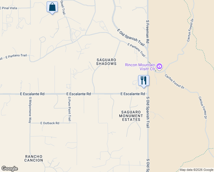 map of restaurants, bars, coffee shops, grocery stores, and more near 11535 East Escalante Road in Tucson