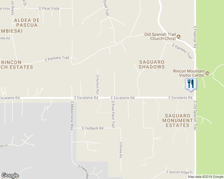 map of restaurants, bars, coffee shops, grocery stores, and more near 11341 East Escalante Road in Tucson