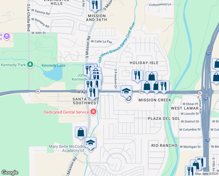 map of restaurants, bars, coffee shops, grocery stores, and more near 1614 West Ajo Way in Tucson