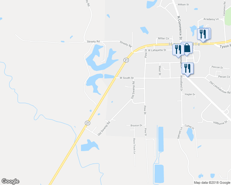 map of restaurants, bars, coffee shops, grocery stores, and more near 629 Alabama 21 in Hayneville