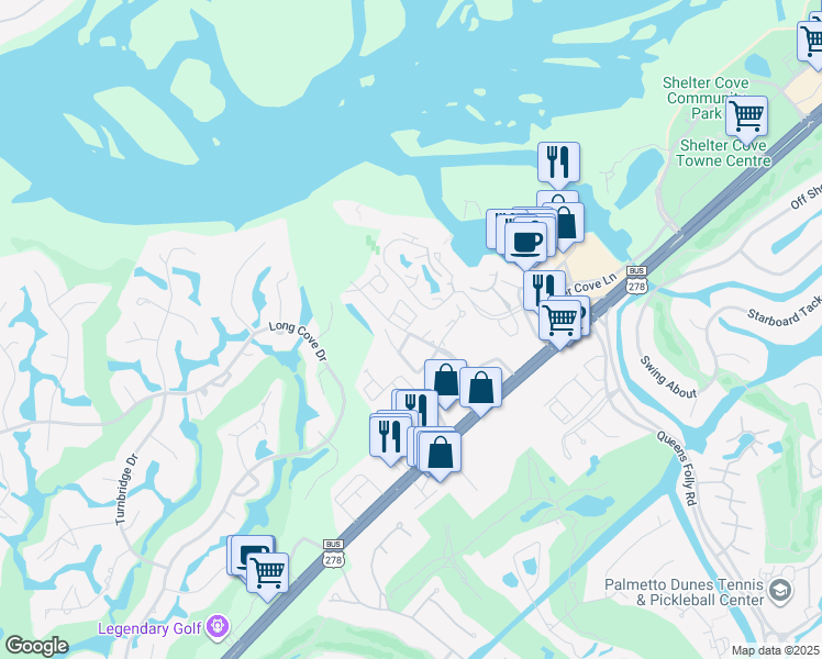 map of restaurants, bars, coffee shops, grocery stores, and more near 204 Yacht Cove Vl in Hilton Head Island