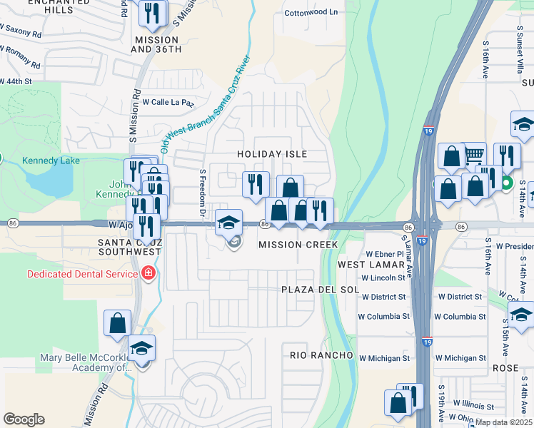 map of restaurants, bars, coffee shops, grocery stores, and more near in Tucson