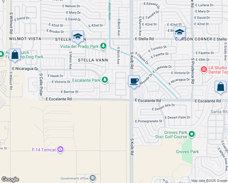 map of restaurants, bars, coffee shops, grocery stores, and more near 6927 East Escalante Road in Tucson