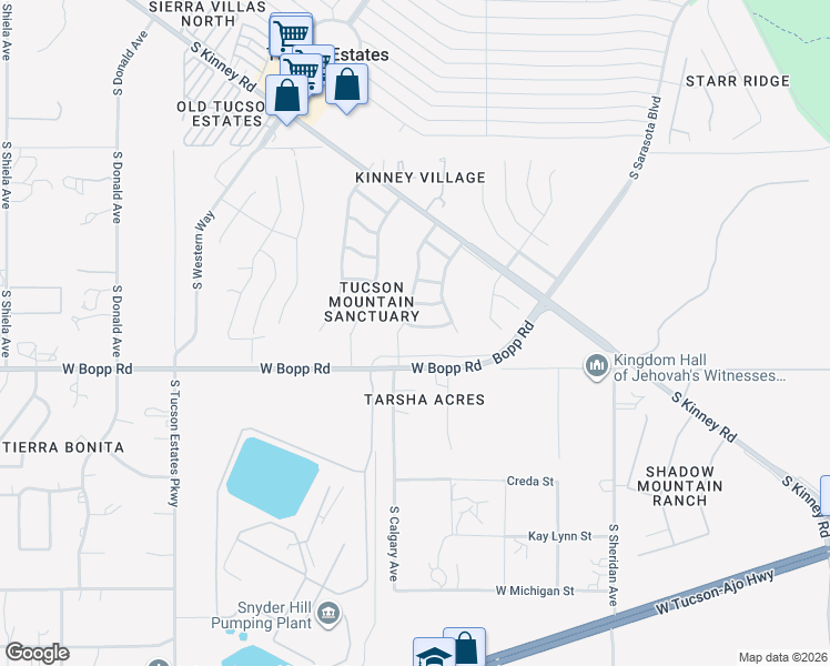 map of restaurants, bars, coffee shops, grocery stores, and more near 5769 West Midnight Chorus Road in Tucson