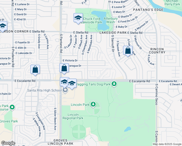 map of restaurants, bars, coffee shops, grocery stores, and more near 3710 South Treck Place in Tucson