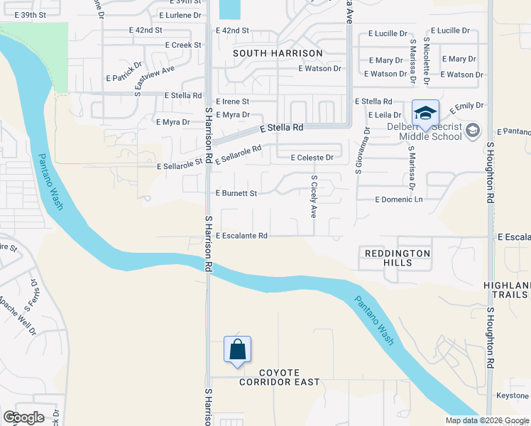 map of restaurants, bars, coffee shops, grocery stores, and more near 3761 South Peggy Lane in Tucson