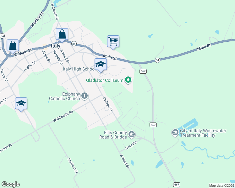 map of restaurants, bars, coffee shops, grocery stores, and more near 600 College Street in Italy