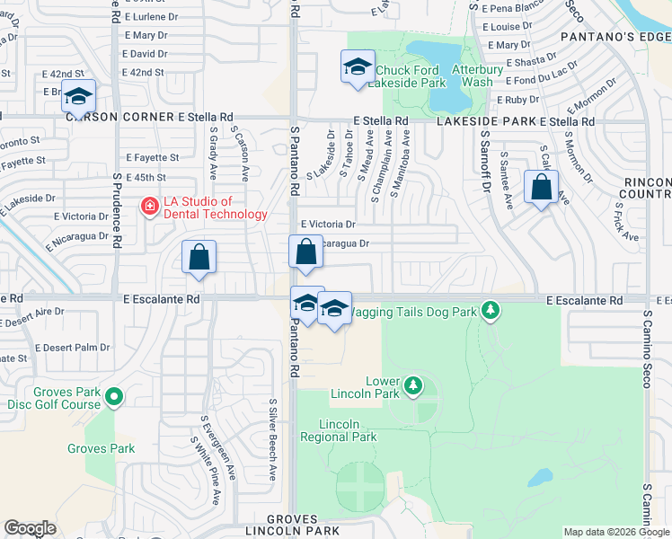 map of restaurants, bars, coffee shops, grocery stores, and more near 7996 East Jennifer Anne Drive in Tucson