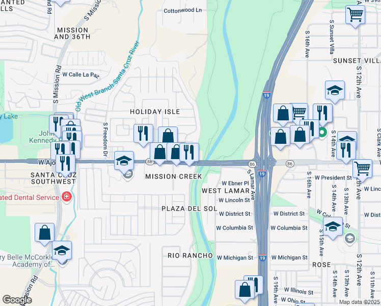 map of restaurants, bars, coffee shops, grocery stores, and more near 1302 West Ajo Way in Tucson