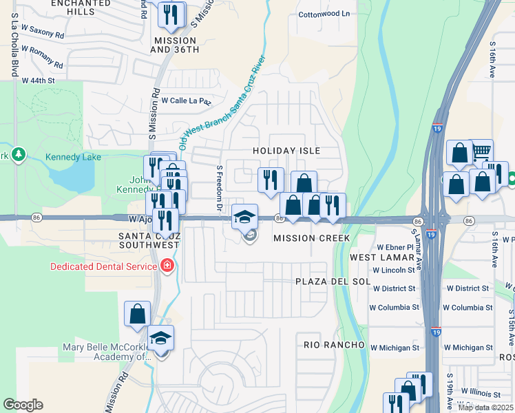 map of restaurants, bars, coffee shops, grocery stores, and more near in Tucson