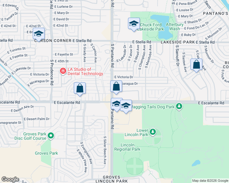 map of restaurants, bars, coffee shops, grocery stores, and more near 3751 South Pantano Road in Tucson