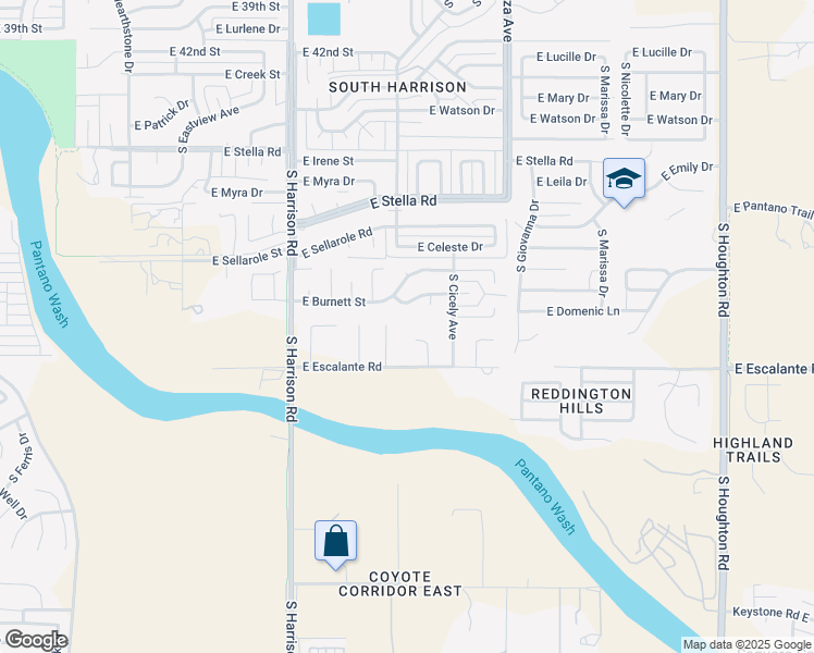 map of restaurants, bars, coffee shops, grocery stores, and more near 3761 South Cindy Lane in Tucson