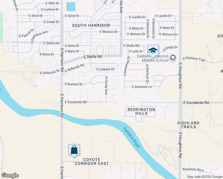 map of restaurants, bars, coffee shops, grocery stores, and more near 9830 East Nicaragua Place in Tucson