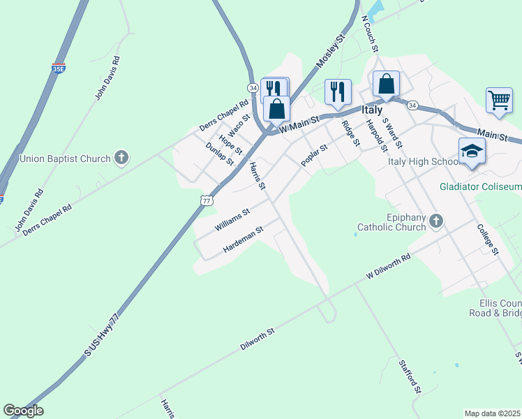 map of restaurants, bars, coffee shops, grocery stores, and more near 116 Harris Street in Italy