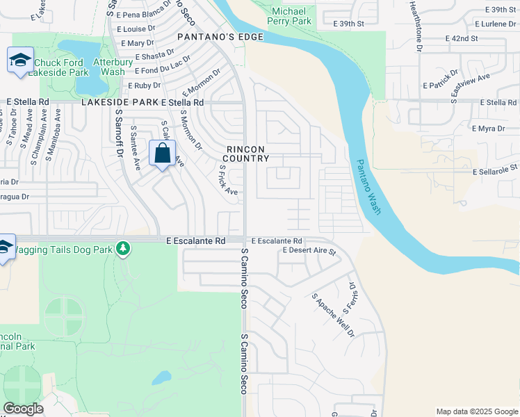 map of restaurants, bars, coffee shops, grocery stores, and more near 3411 South Camino Seco in Tucson