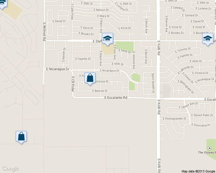 map of restaurants, bars, coffee shops, grocery stores, and more near 3621 South Yukon Place in Tucson