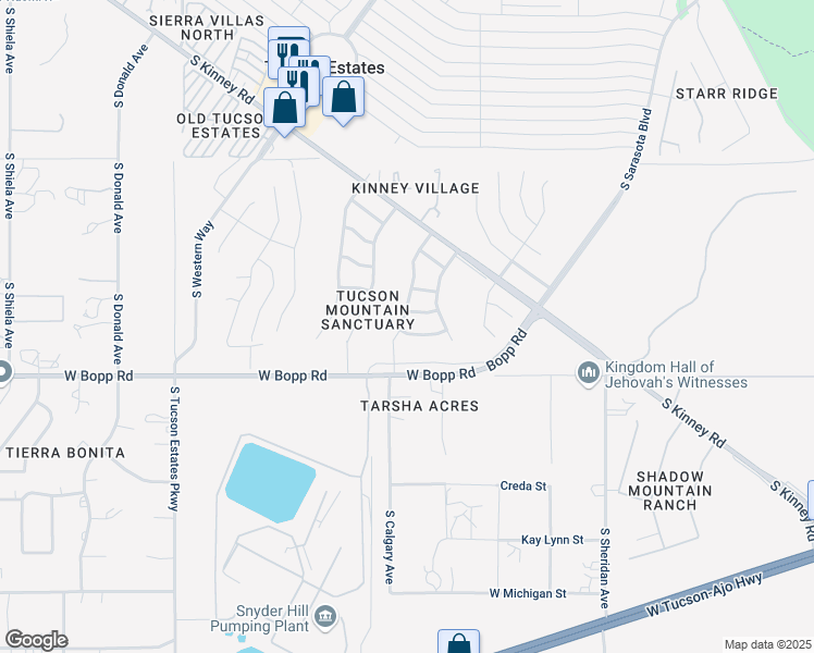 map of restaurants, bars, coffee shops, grocery stores, and more near 5742 West Desert Choir Road in Tucson