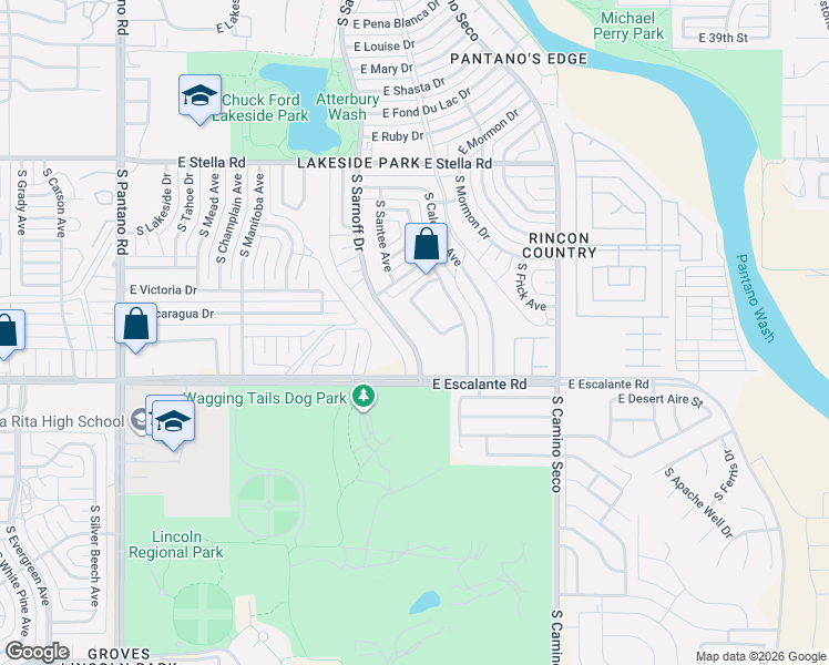 map of restaurants, bars, coffee shops, grocery stores, and more near 3618 South Santee Avenue in Tucson