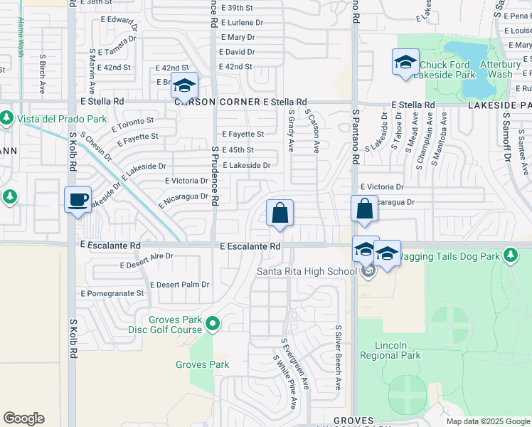 map of restaurants, bars, coffee shops, grocery stores, and more near 7668 East Queen Palm Circle in Tucson