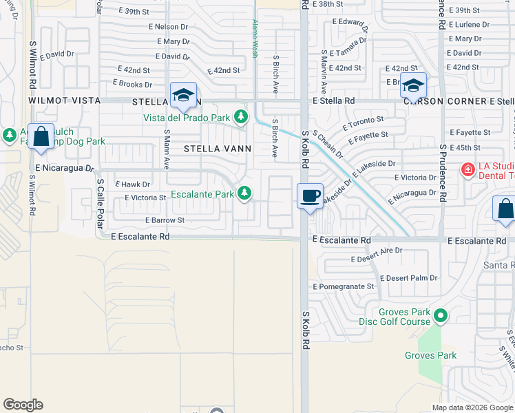 map of restaurants, bars, coffee shops, grocery stores, and more near 3631 South Edmonton Avenue in Tucson