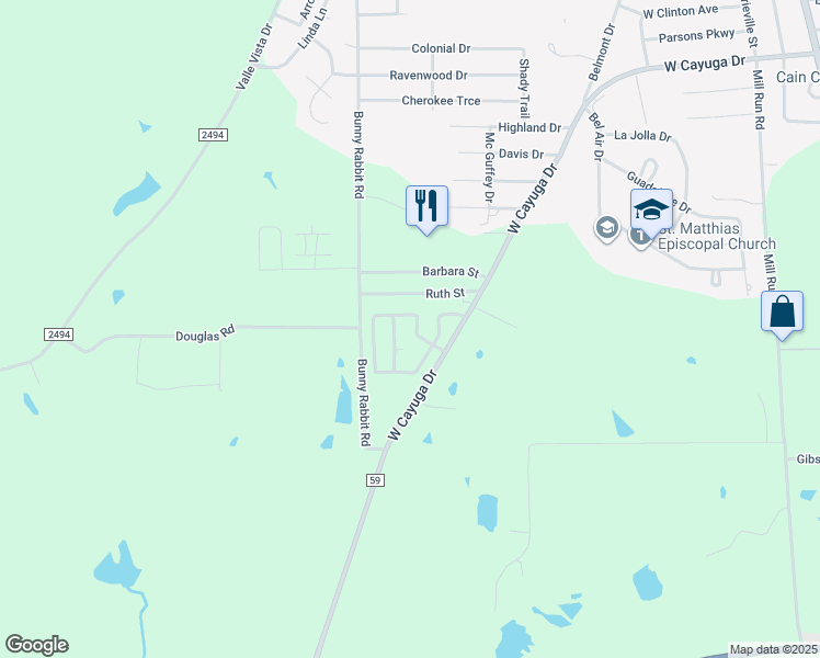 map of restaurants, bars, coffee shops, grocery stores, and more near 709 Southwood Drive in Athens