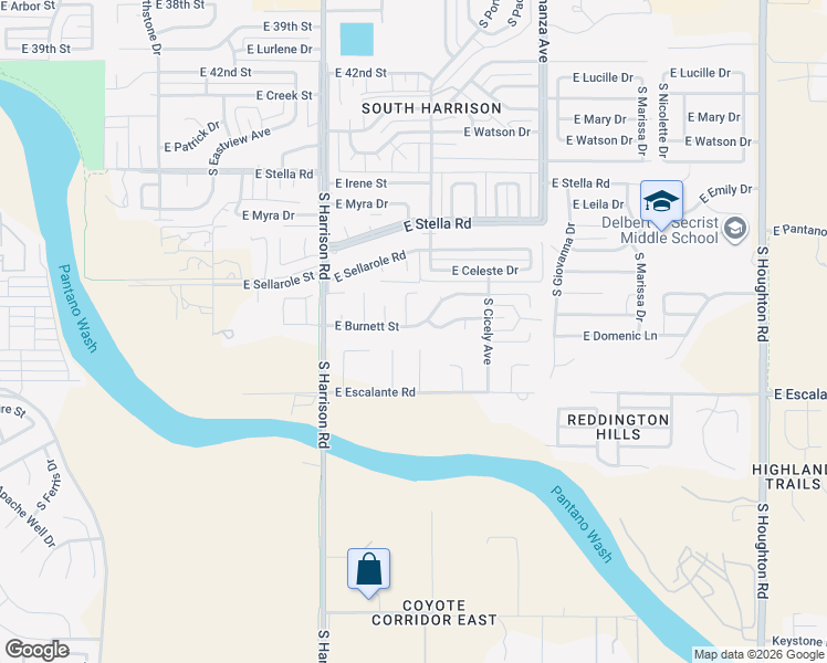 map of restaurants, bars, coffee shops, grocery stores, and more near 3591 South Burnett Place in Tucson