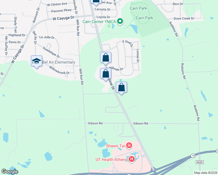 map of restaurants, bars, coffee shops, grocery stores, and more near 1300 South Palestine Street in Athens