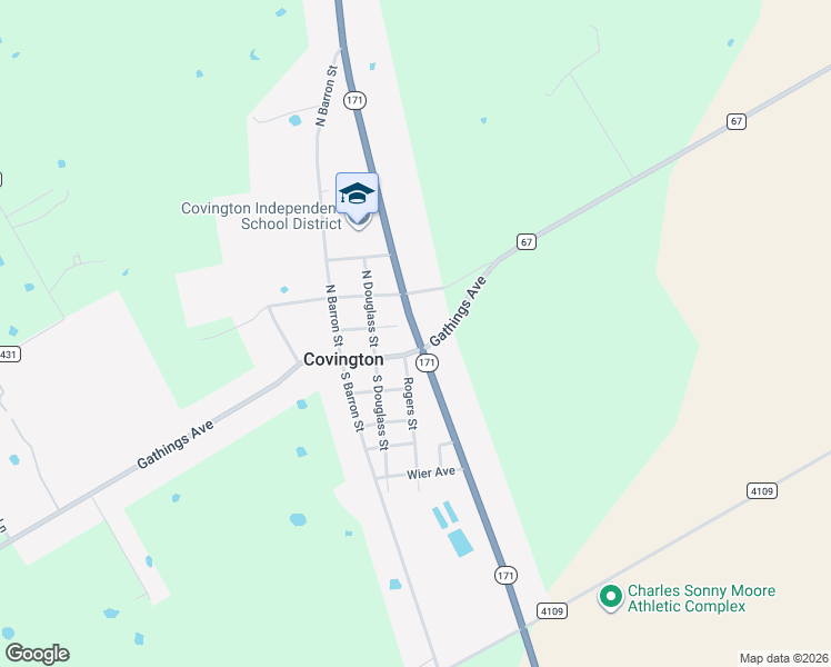 map of restaurants, bars, coffee shops, grocery stores, and more near Texas 171 in Covington