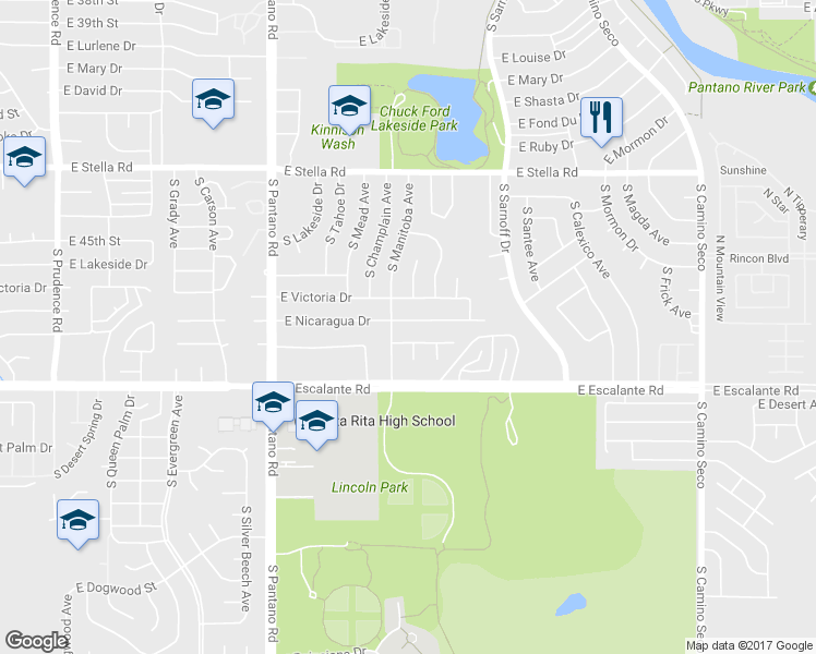 map of restaurants, bars, coffee shops, grocery stores, and more near 8144 East Nicaragua Drive in Tucson